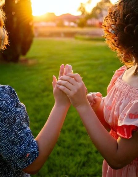 Two young women holding hands as a symbolic image representing connection and community within the Eau Claire DAR chapter